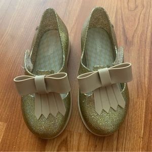 Mini Melissa Sparkle Gold Loafers Bow Tassel Mary Janes Jellies Shoes